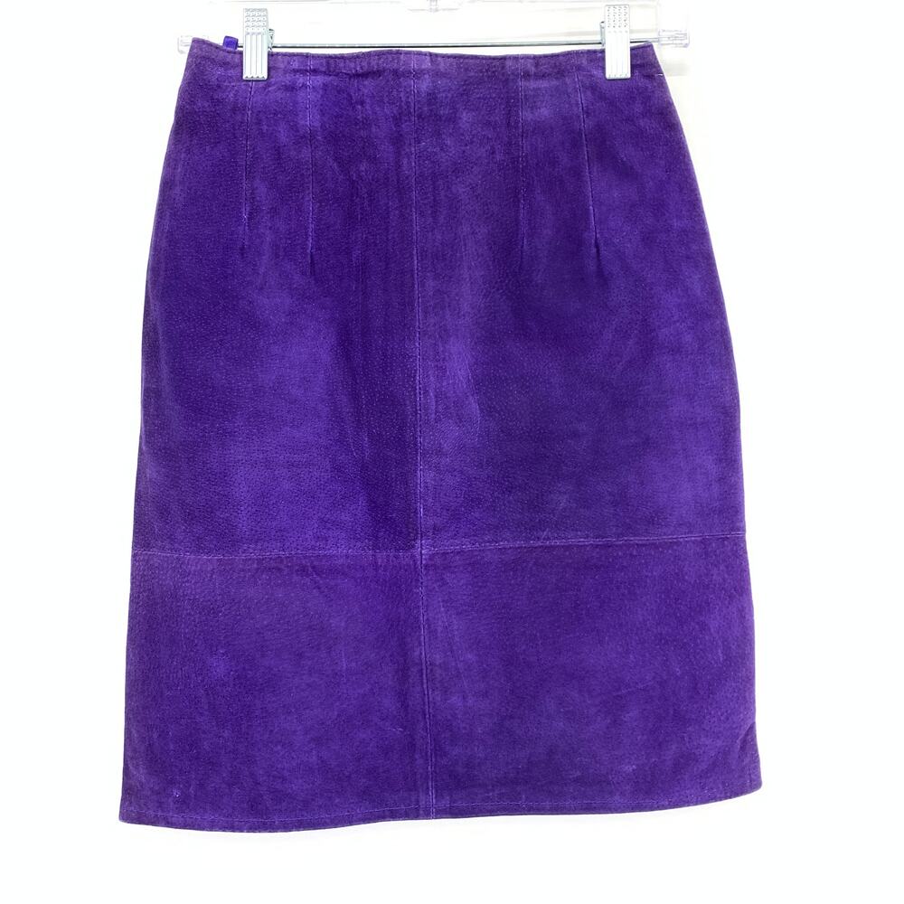 Gianni Suede Pencil Skirt Womens 0 High Waist Purple Lined Vintage 90s